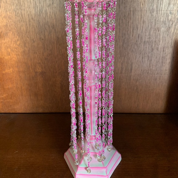 Wedding Candle Stick Holder Bohemian Style With Pink Glass Beads - Picture 3 of 10
